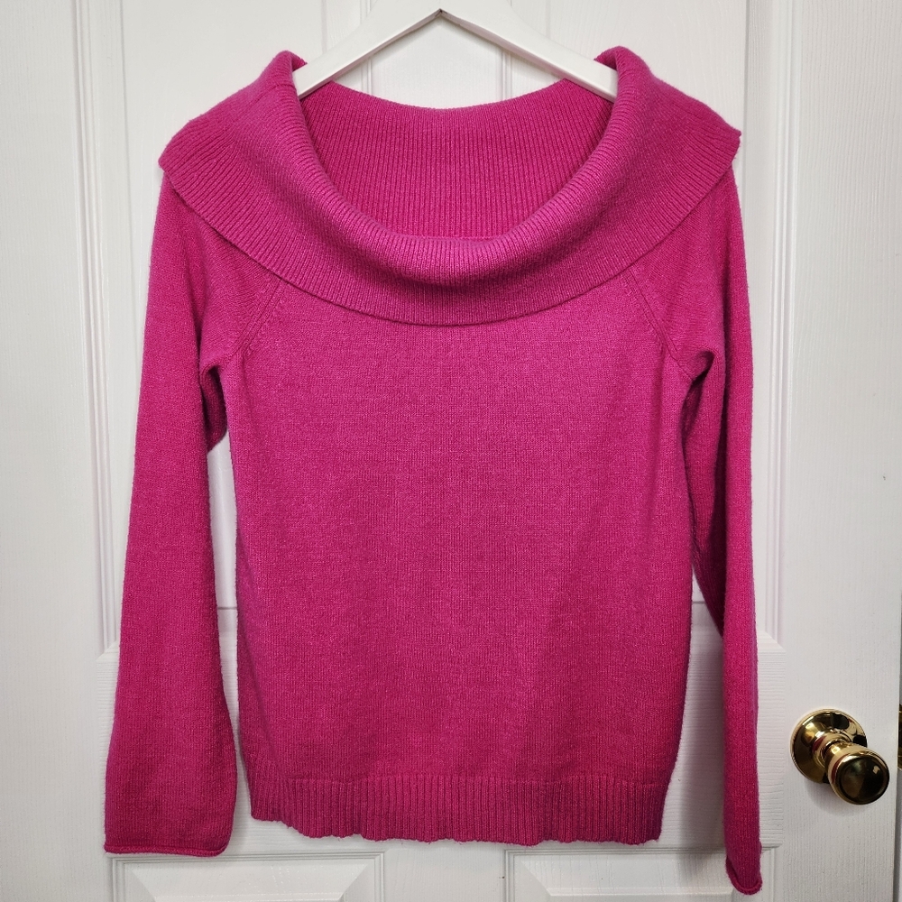 Anthropologie Hot Pink Cowl Neck Off The Shoulder Sweater Size Medium